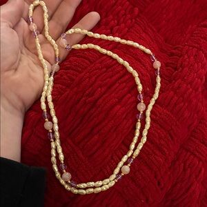 VINTAGE NECKLACE 36" SINGLE STRAND FAUX FRESHWATER PEARLS AND BEADS